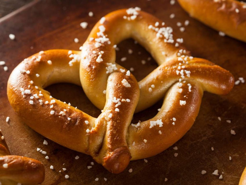 A homemade pretzel with salt.