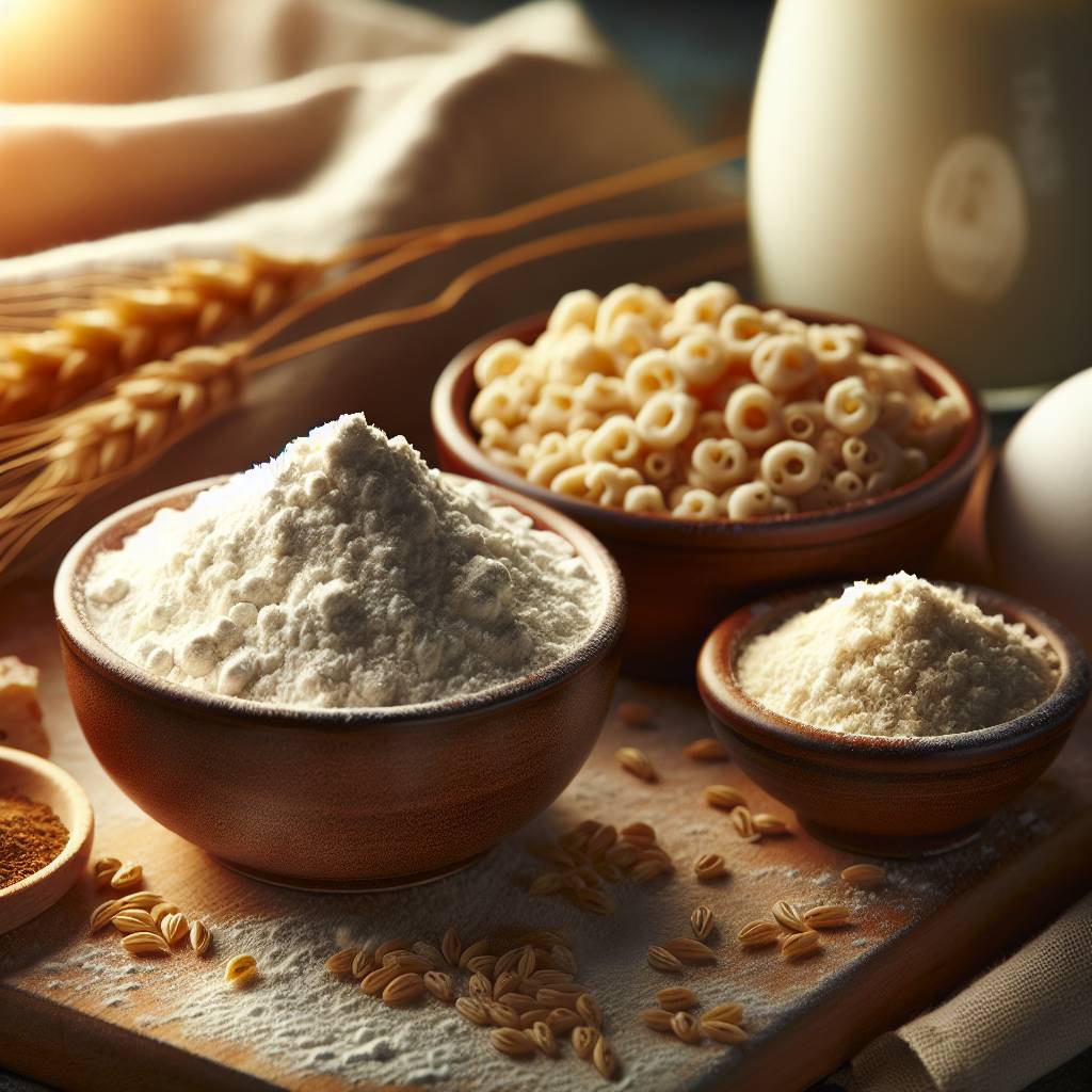 A bowl of baking soda, used for making pizza dough, is contrasted next to a small bowl of dried yeast.
